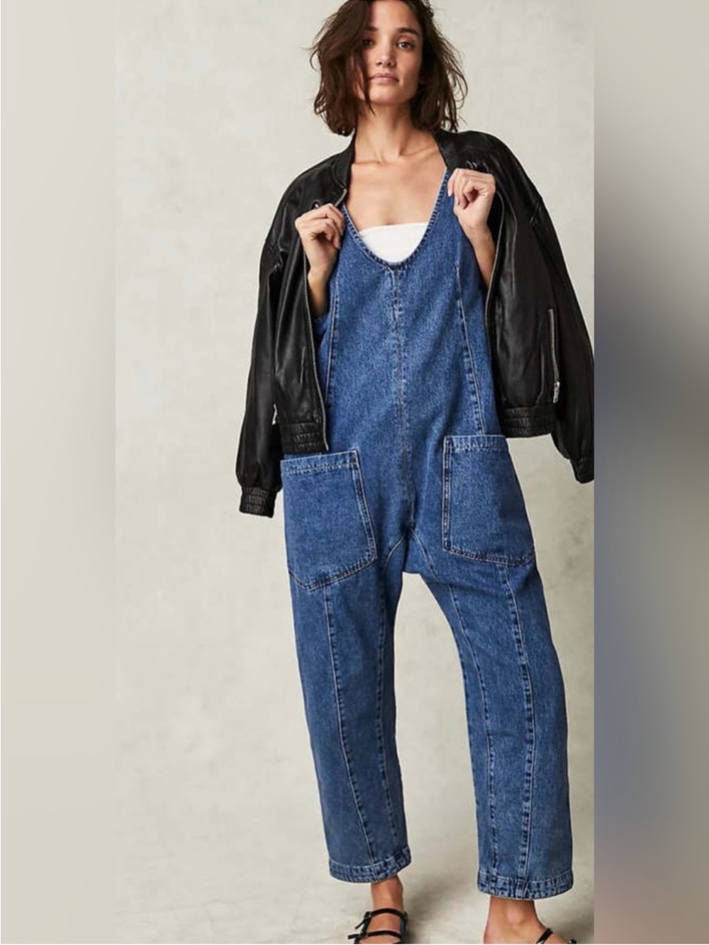 Baggy Free People We The Free High Roller Denim Jumpsuit Jumper Size Small